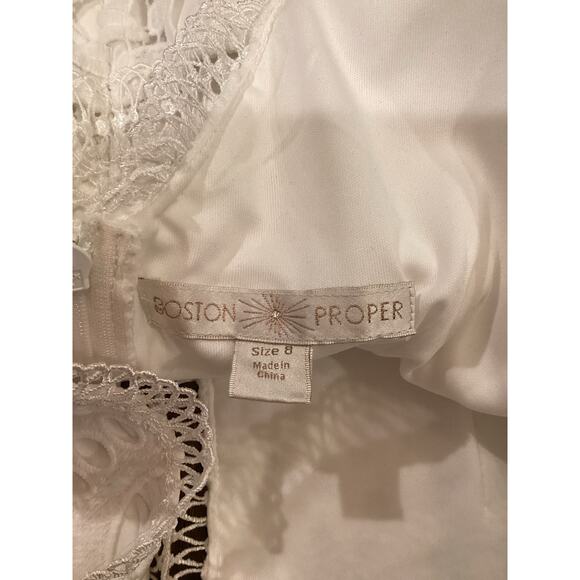 Boston Proper mixed media white lace crochet eyelet v neck sleeveless midi dress - Picture 5 of 8